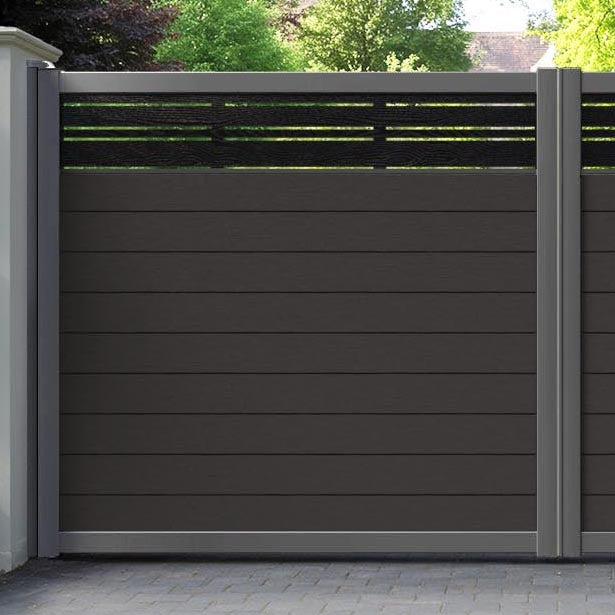 Fusion Linea Straight Top Driveway Gate - Dark Oak - Top Screen