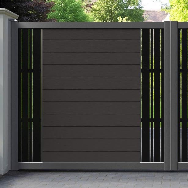 Fusion Linea Straight Top Driveway Gate - Dark Oak - Middle & End Screen