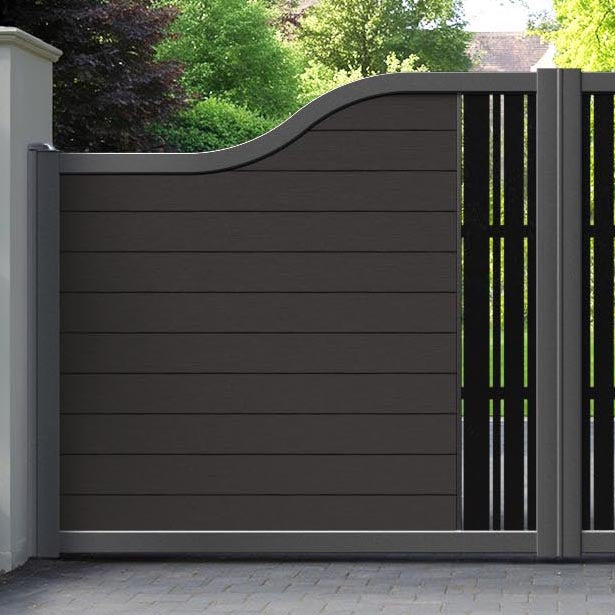 Fusion Linea Curved Top Driveway Gate - Dark Oak - Middle Screen