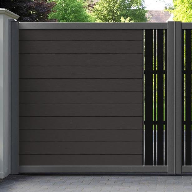 Fusion Linea Straight Top Driveway Gate - Dark Oak - Middle Screen