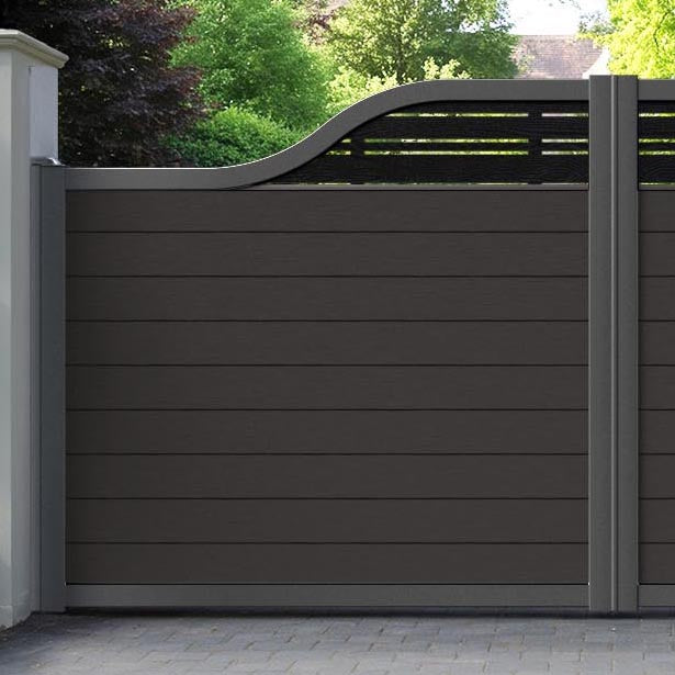 Fusion Linea Curved Top Driveway Gate - Dark Oak - Top Screen