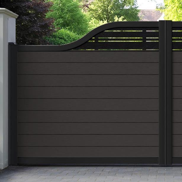 Fusion Linea Curved Top Driveway Gate - Dark Oak - Top Screen