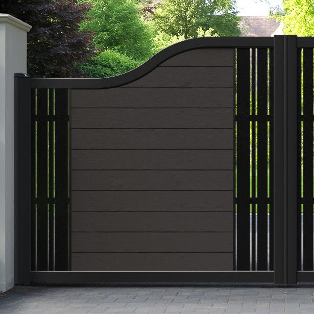 Fusion Linea Curved Top Driveway Gate - Dark Oak - Middle & End Screen