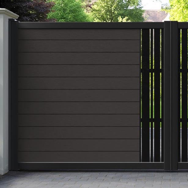 Fusion Linea Straight Top Driveway Gate - Dark Oak - Middle Screen