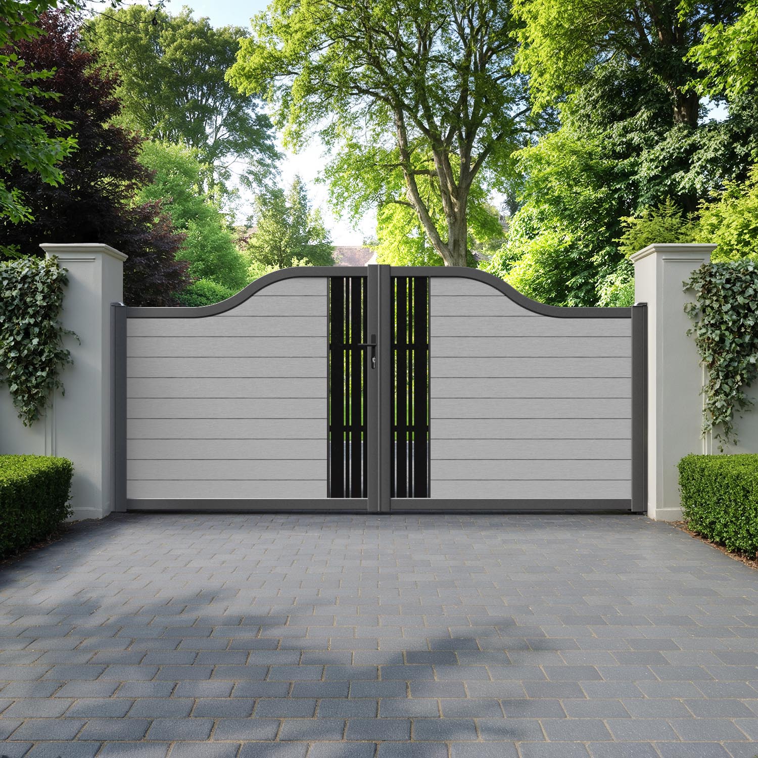 Fusion Linea Curved Top Driveway Gate - Light Grey - Middle Screen