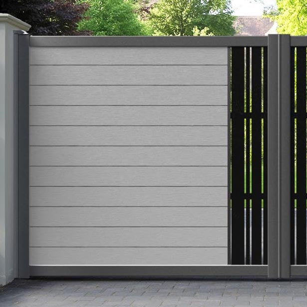 Fusion Linea Straight Top Driveway Gate - Light Grey - Middle Screen