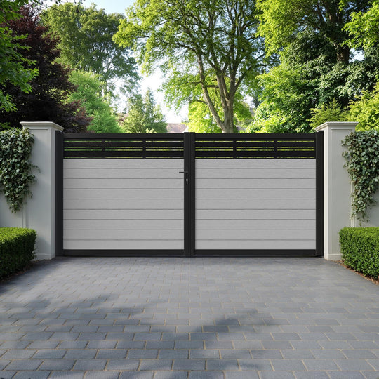 Fusion Linea Straight Top Driveway Gate - Light Grey - Top Screen