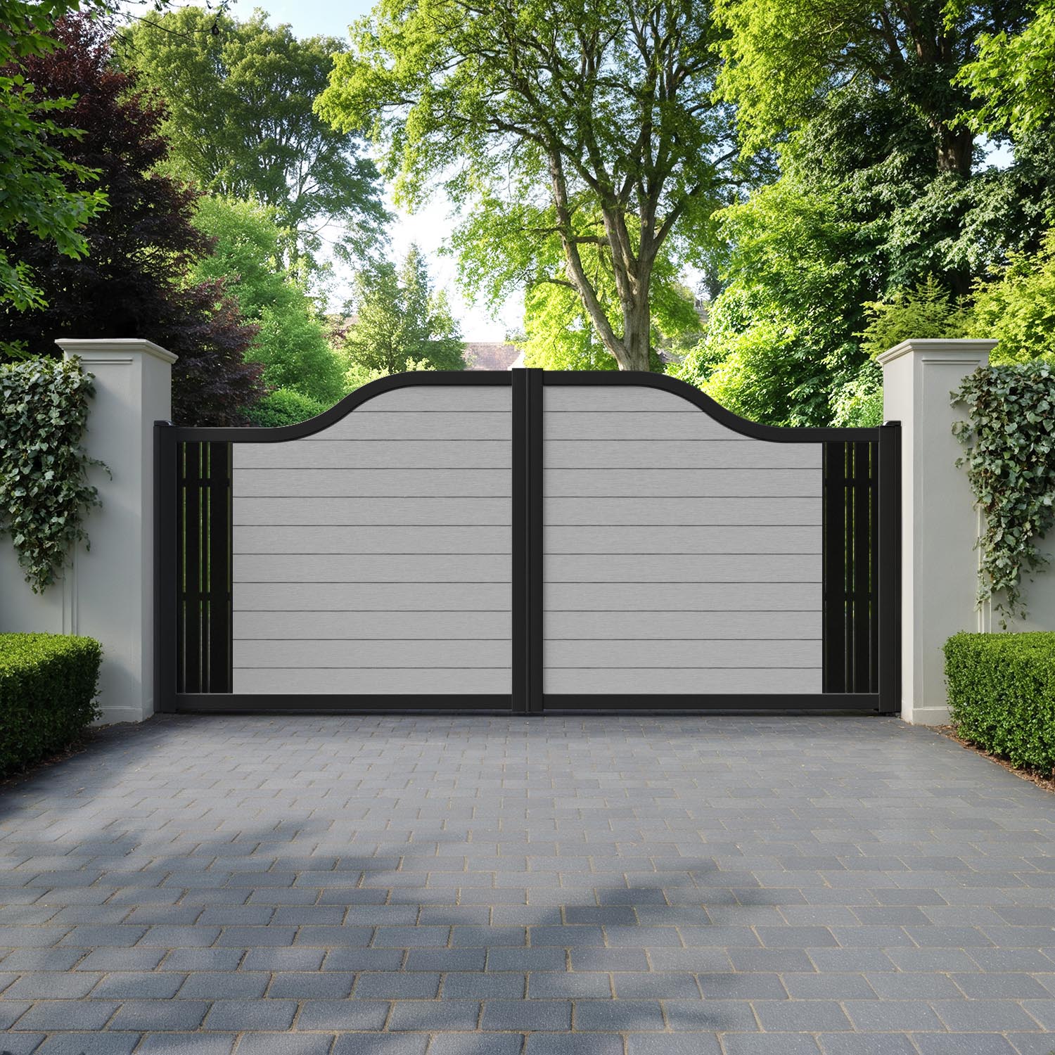Fusion Linea Curved Top Driveway Gate - Light Grey - End Screen
