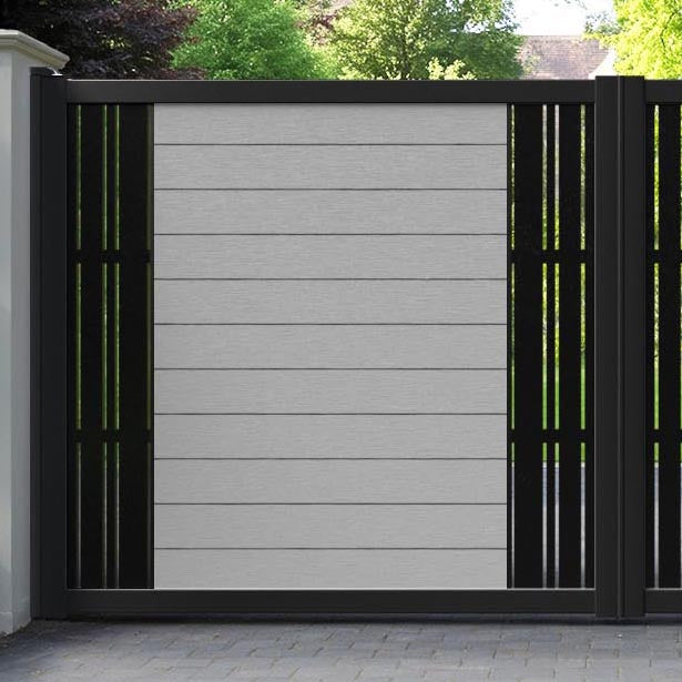 Fusion Linea Straight Top Driveway Gate - Light Grey - Middle & End Screen
