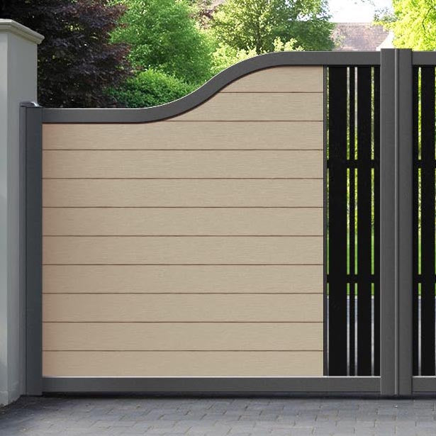 Fusion Linea Curved Top Driveway Gate - Light Oak - Middle Screen