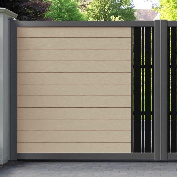 Fusion Linea Straight Top Driveway Gate - Light Oak - Middle Screen