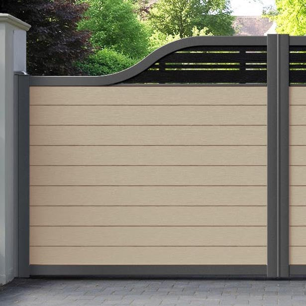 Fusion Linea Curved Top Driveway Gate - Light Oak - Top Screen