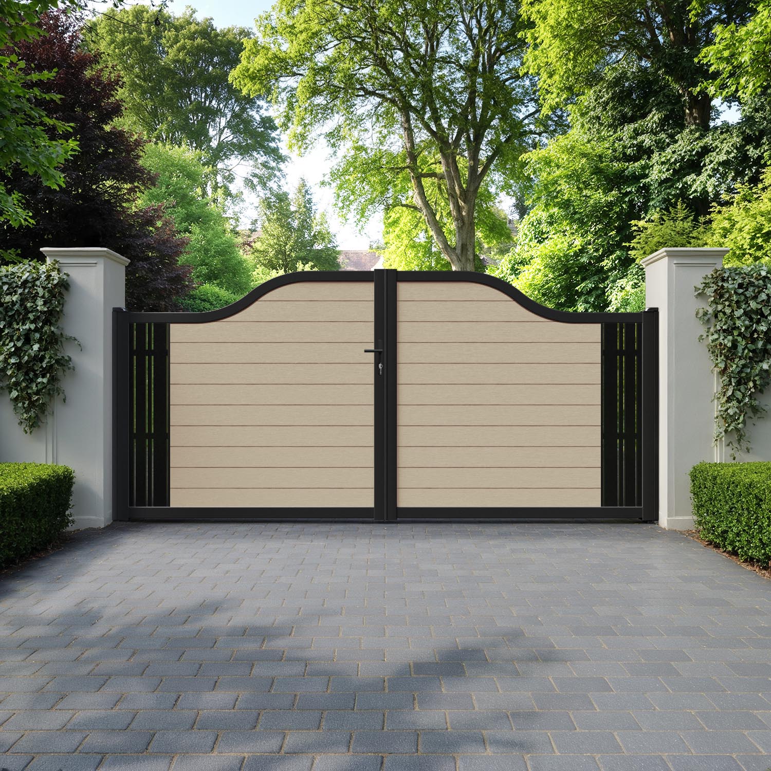 Fusion Linea Curved Top Driveway Gate - Light Oak - End Screen