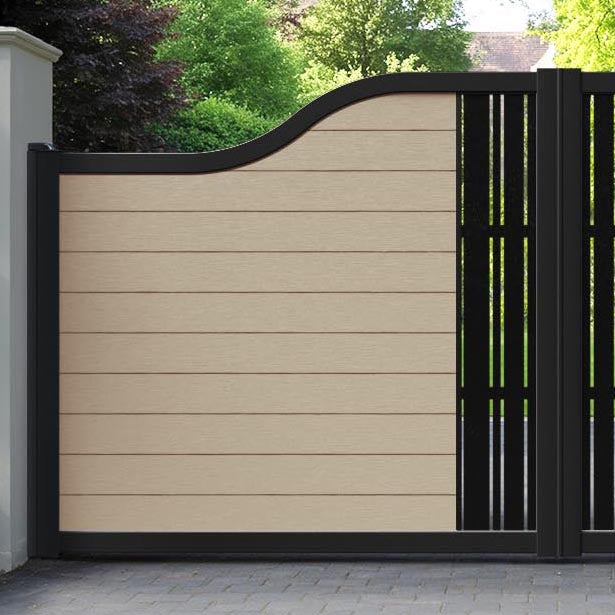 Fusion Linea Curved Top Driveway Gate - Light Oak - Middle Screen