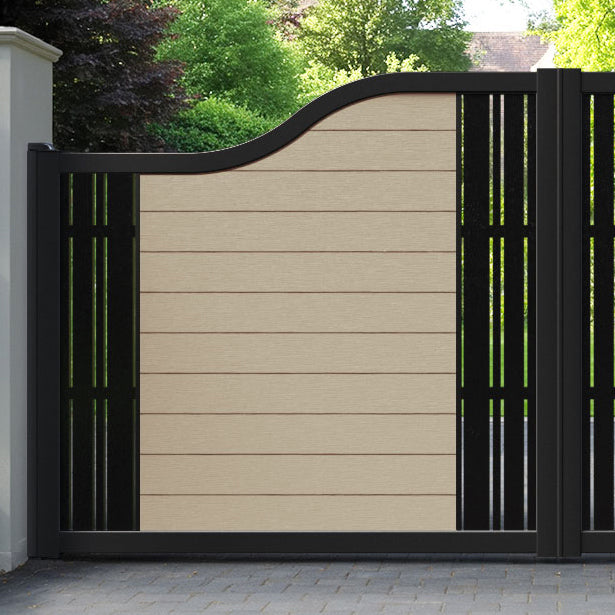 Fusion Linea Curved Top Driveway Gate - Light Oak - Middle & End Screen