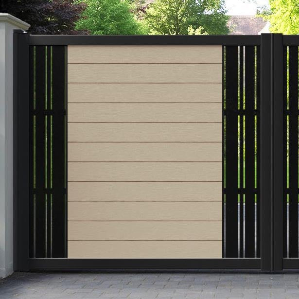 Fusion Linea Straight Top Driveway Gate - Light Oak - Middle & End Screen