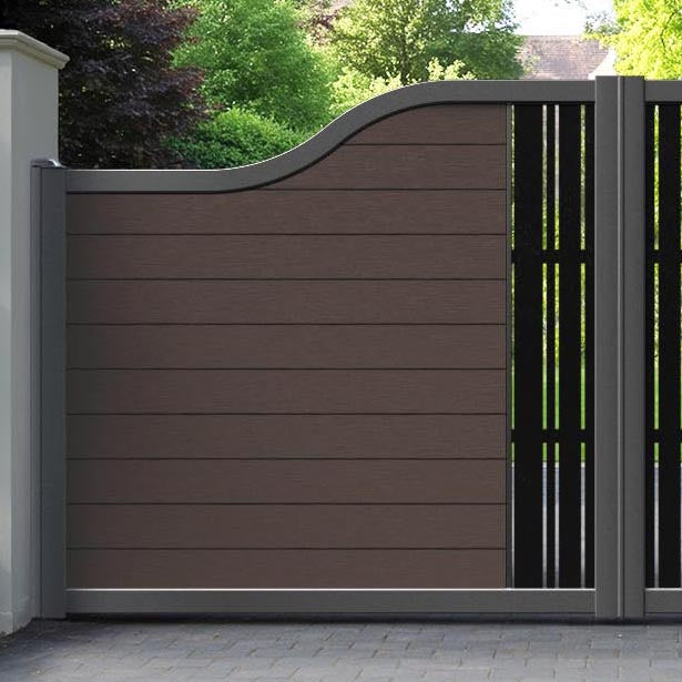 Fusion Linea Curved Top Driveway Gate - Mid Brown - Middle Screen