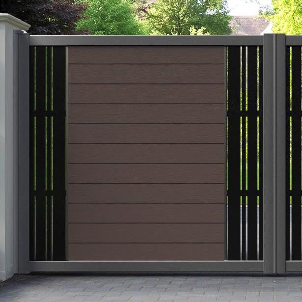 Fusion Linea Straight Top Driveway Gate - Mid Brown - Middle & End Screen