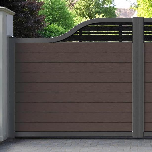 Fusion Linea Curved Top Driveway Gate - Mid Brown - Top Screen