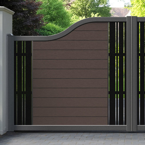 Fusion Linea Curved Top Driveway Gate - Mid Brown - Middle & End Screen