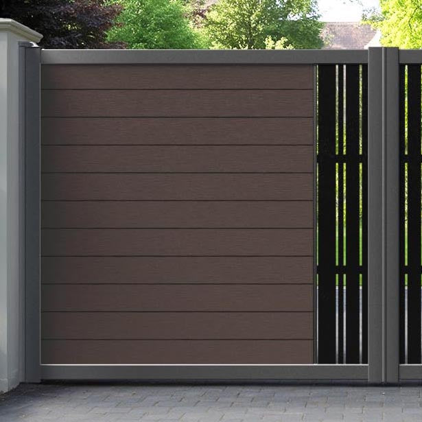 Fusion Linea Straight Top Driveway Gate - Mid Brown - Middle Screen