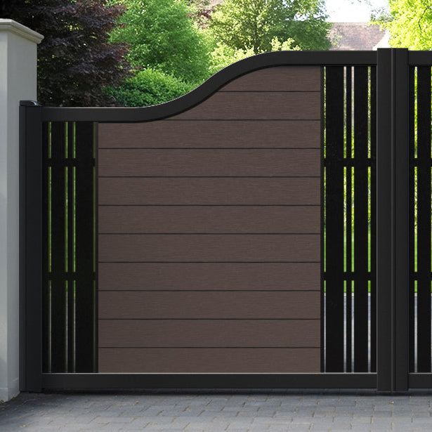Fusion Linea Curved Top Driveway Gate - Mid Brown - Middle & End Screen