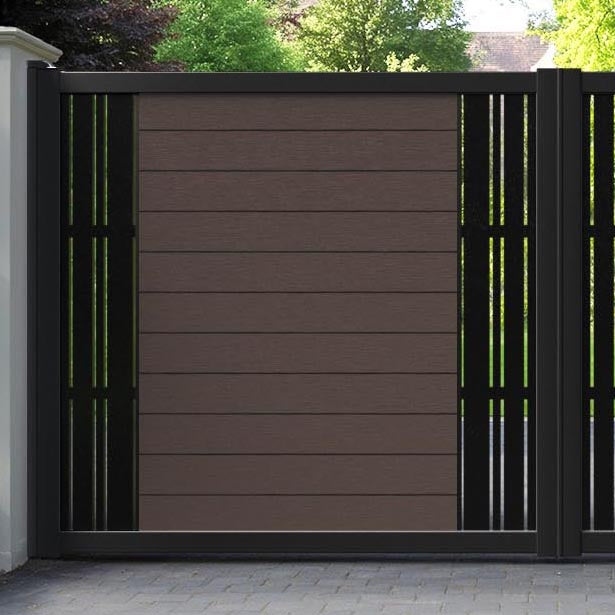 Fusion Linea Straight Top Driveway Gate - Mid Brown - Middle & End Screen