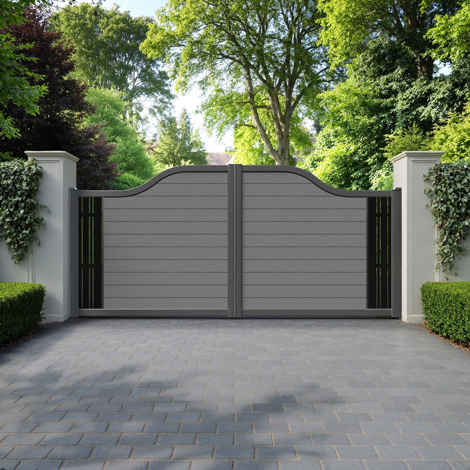 Fusion Linea Curved Top Driveway Gate - Mid Grey - End Screen