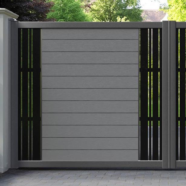 Fusion Linea Straight Top Driveway Gate - Mid Grey - Middle & End Screen