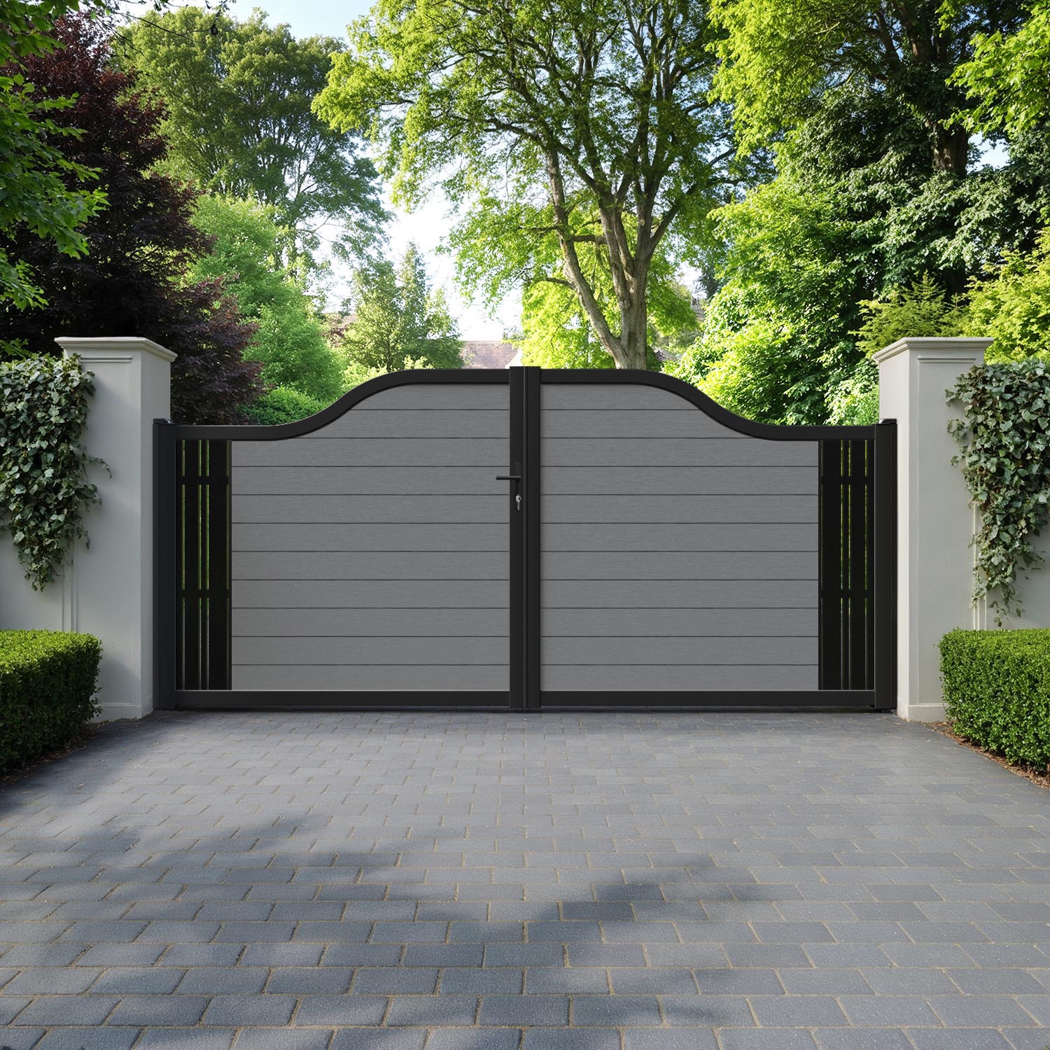 Fusion Linea Curved Top Driveway Gate - Mid Grey - End Screen