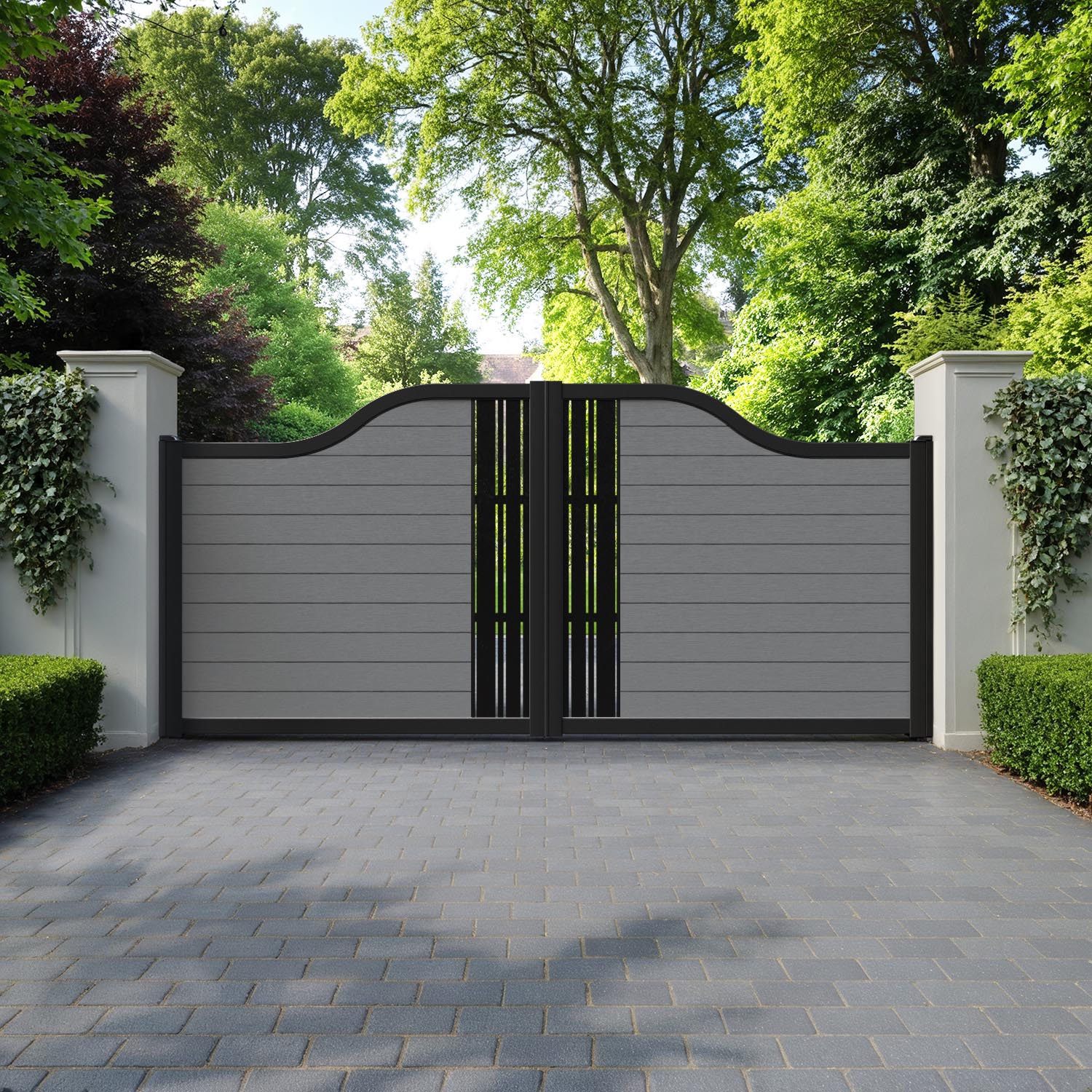 Fusion Linea Curved Top Driveway Gate - Mid Grey - Middle Screen