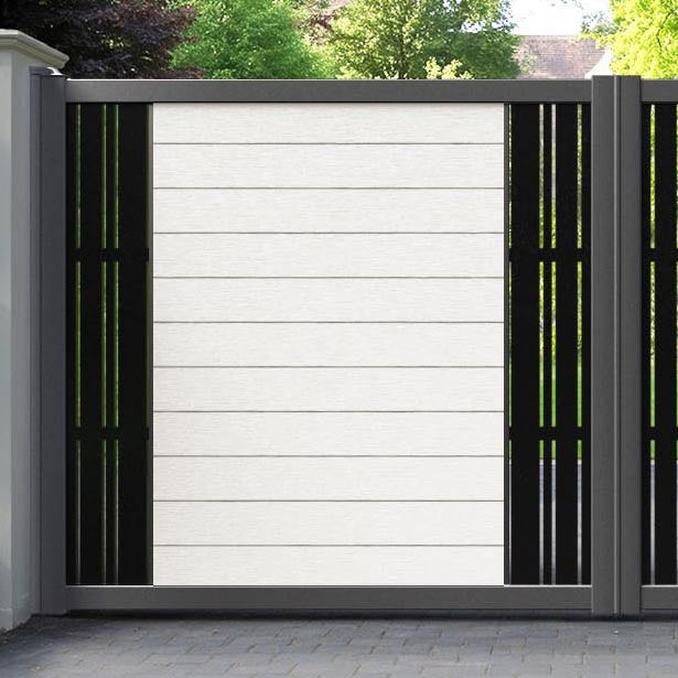 Fusion Linea Straight Top Driveway Gate - Light Stone - Middle & End Screen