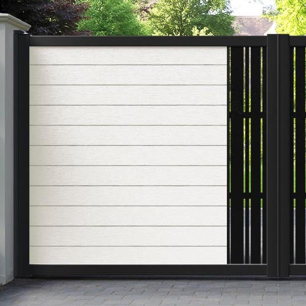 Fusion Linea Straight Top Driveway Gate - Light Stone - Middle Screen