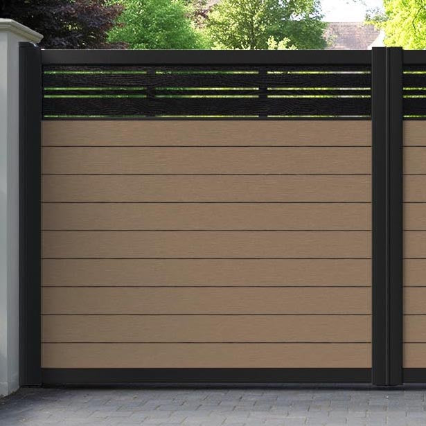 Fusion Linea Straight Top Driveway Gate - Teak - Top Screen