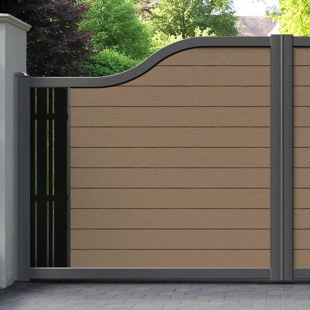 Fusion Linea Curved Top Driveway Gate - Teak - End Screen