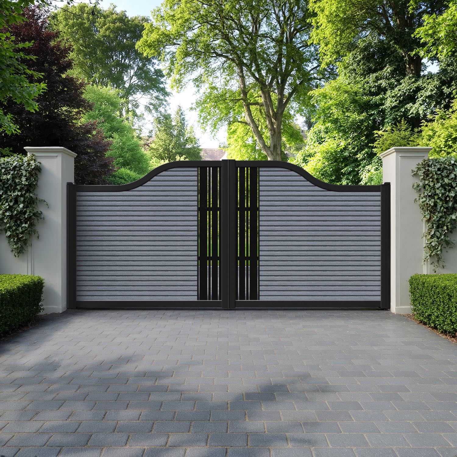 Hudson Linea Curved Top Driveway Gate - Anthracite - Middle Screen