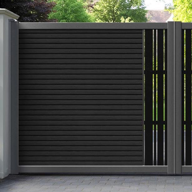 Hudson Linea Straight Top Driveway Gate - Black - Middle Screen