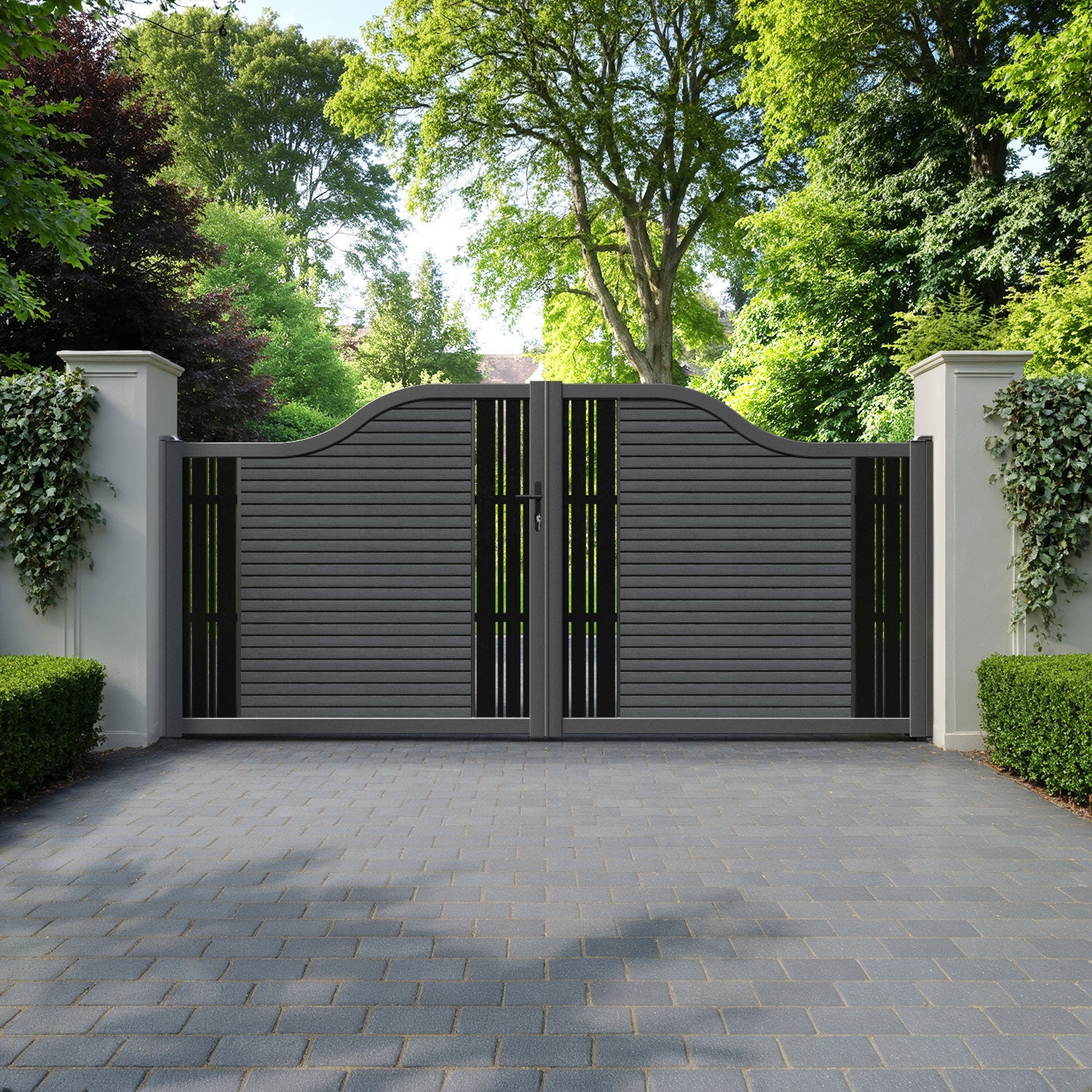 Hudson Linea Curved Top Driveway Gate - Dark Grey - Middle & End Screen