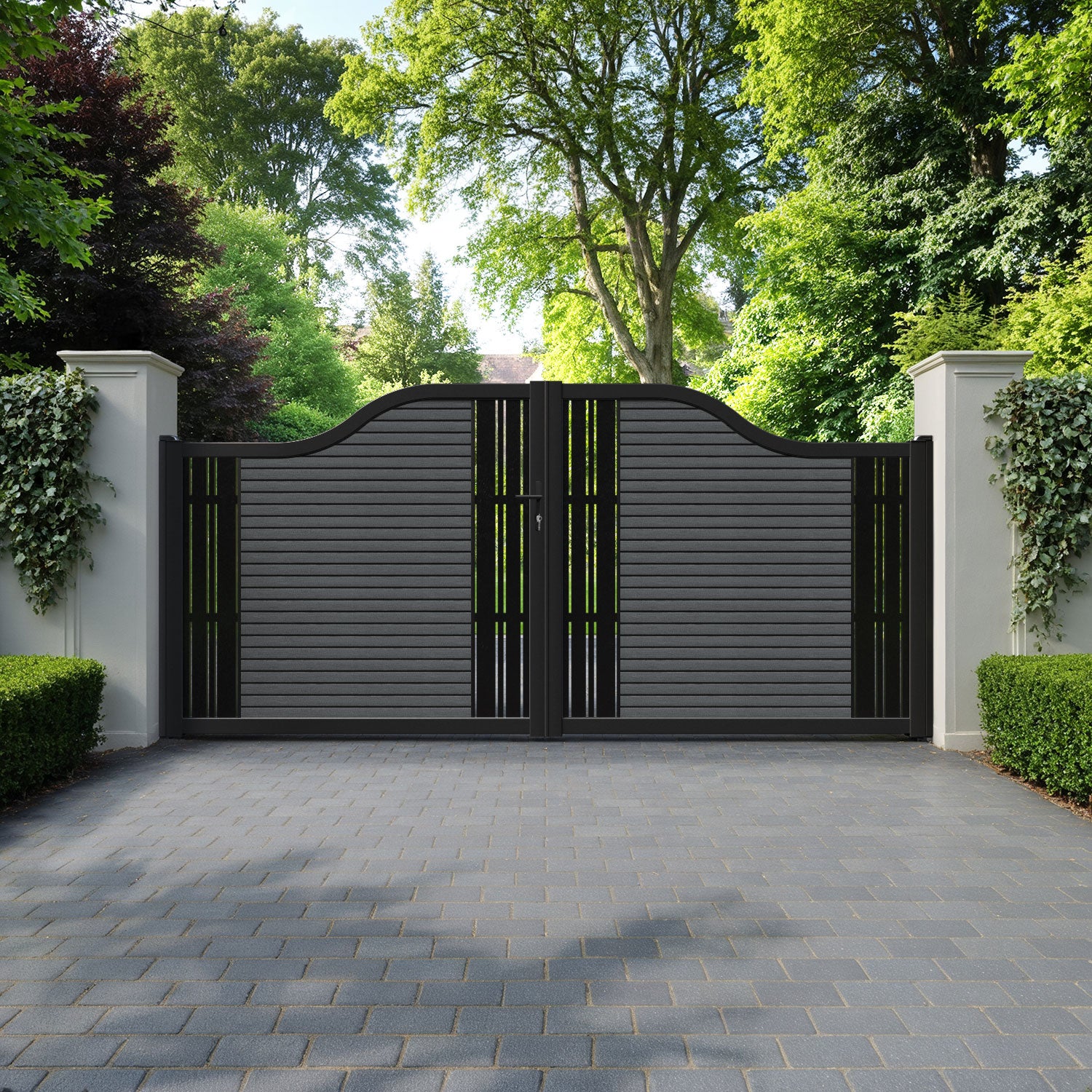 Hudson Linea Curved Top Driveway Gate - Dark Grey - Middle & End Screen