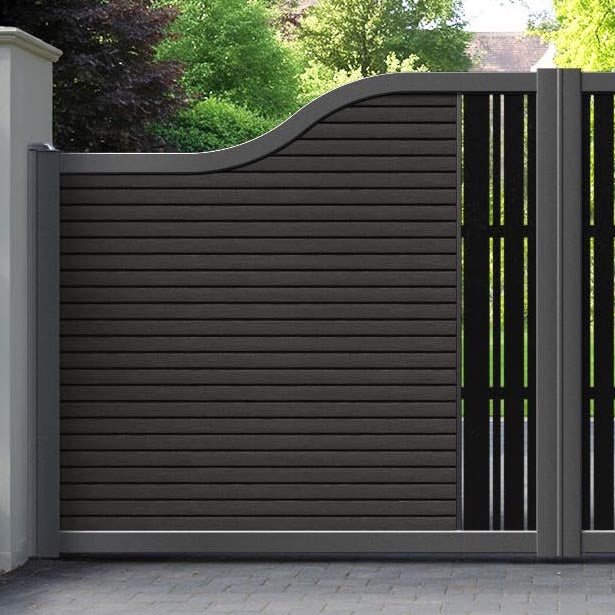 Hudson Linea Curved Top Driveway Gate - Dark Oak - Middle Screen