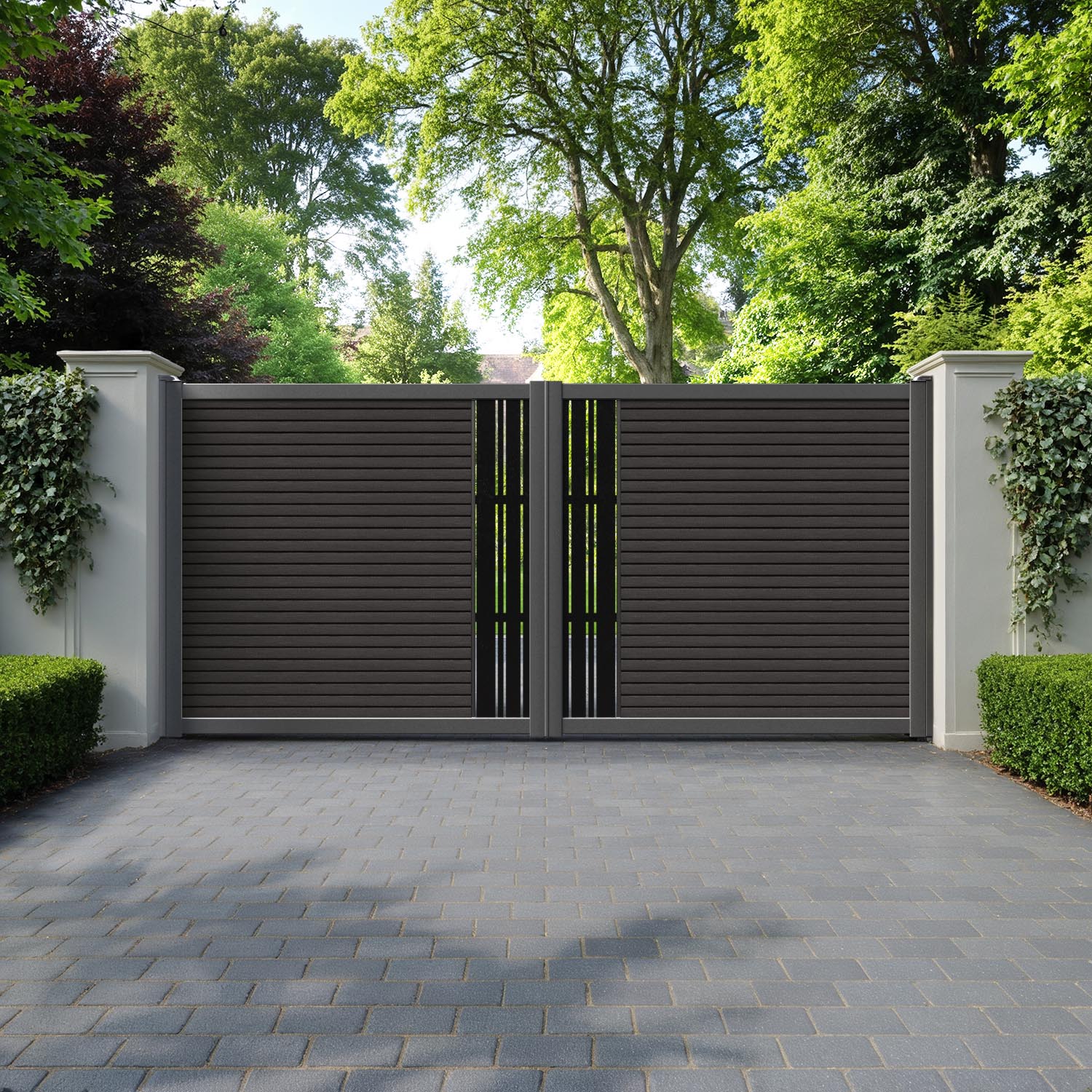 Hudson Linea Straight Top Driveway Gate - Dark Oak - Middle Screen