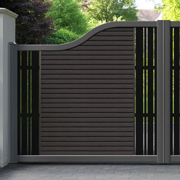 Hudson Linea Curved Top Driveway Gate - Dark Oak - Middle & End Screen