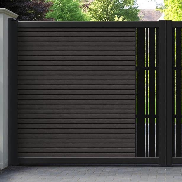 Hudson Linea Straight Top Driveway Gate - Dark Oak - Middle Screen