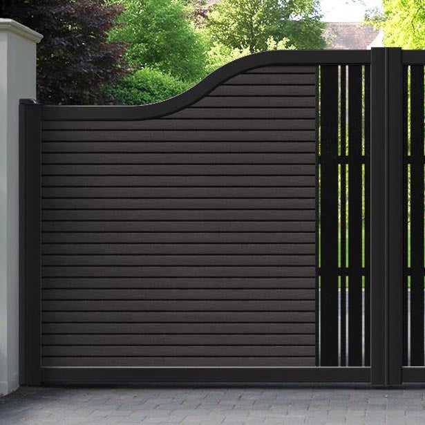 Hudson Linea Curved Top Driveway Gate - Dark Oak - Middle Screen