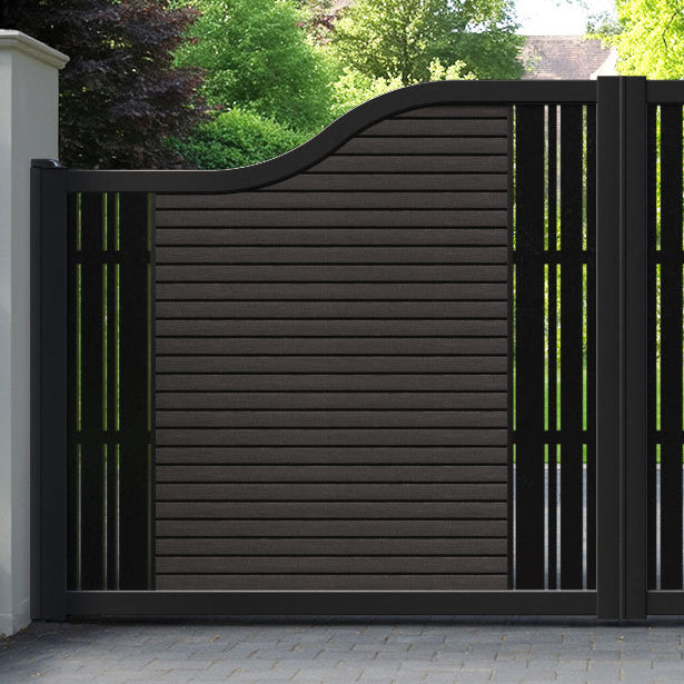 Hudson Linea Curved Top Driveway Gate - Dark Oak - Middle & End Screen