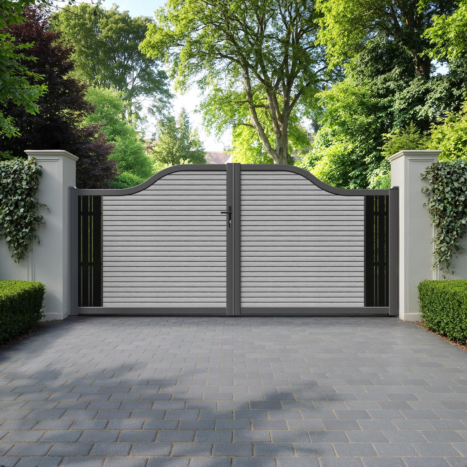 Hudson Linea Curved Top Driveway Gate - Light Grey - End Screen