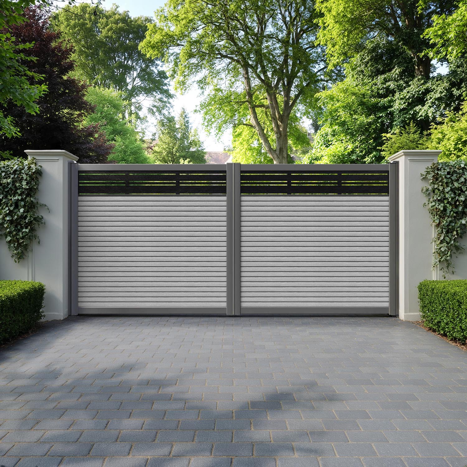 Hudson Linea Straight Top Driveway Gate - Light Grey - Top Screen