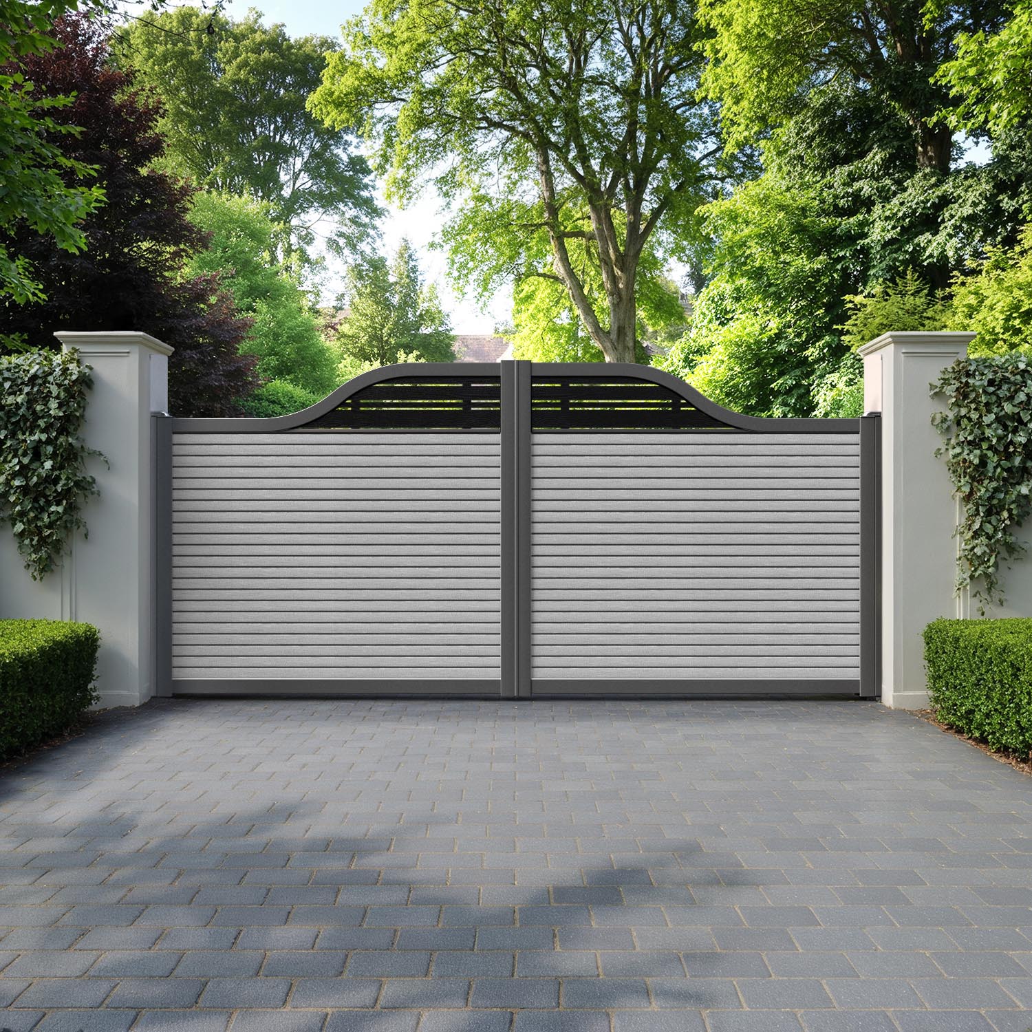 Hudson Linea Curved Top Driveway Gate - Light Grey - Top Screen