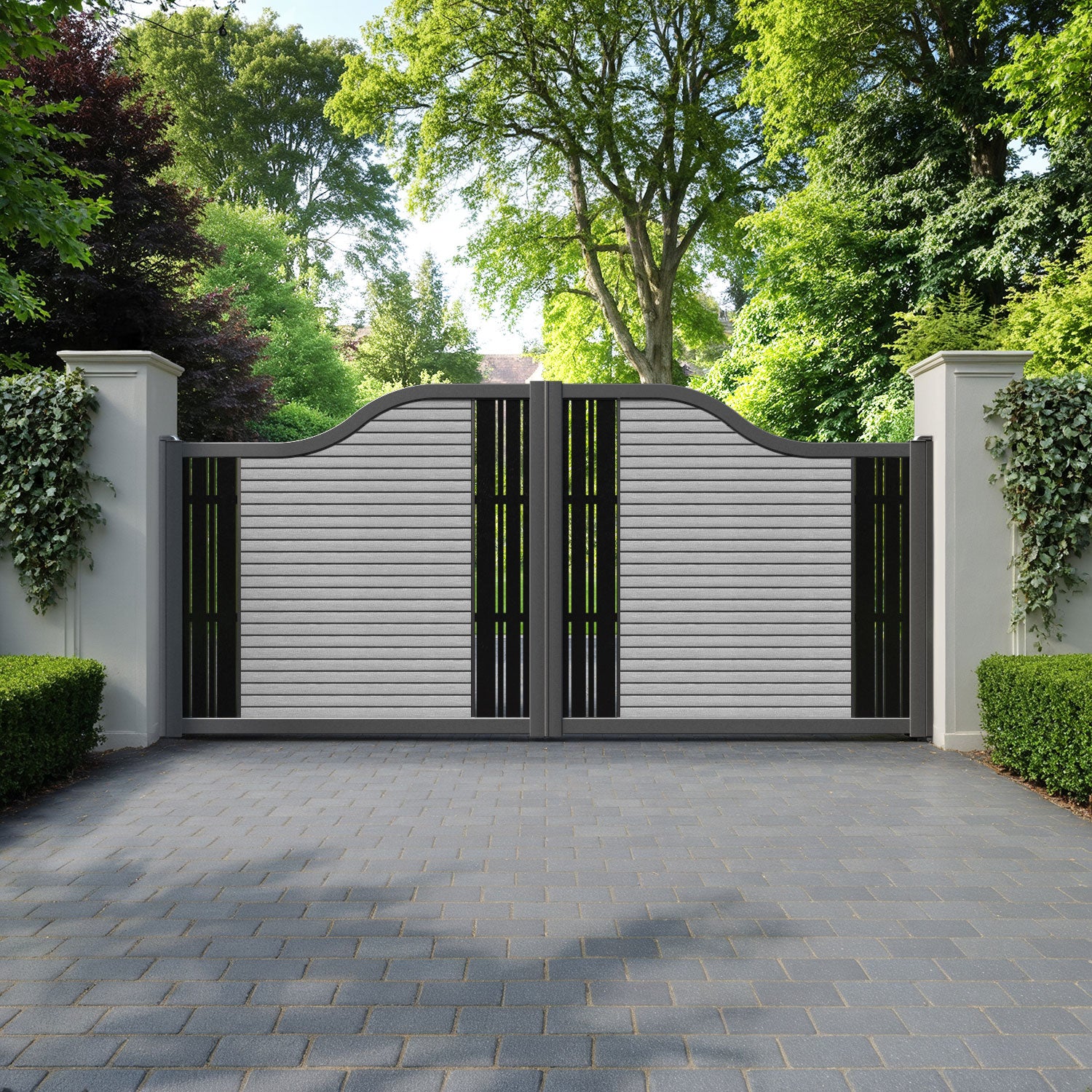 Hudson Linea Curved Top Driveway Gate - Light Grey - Middle & End Screen