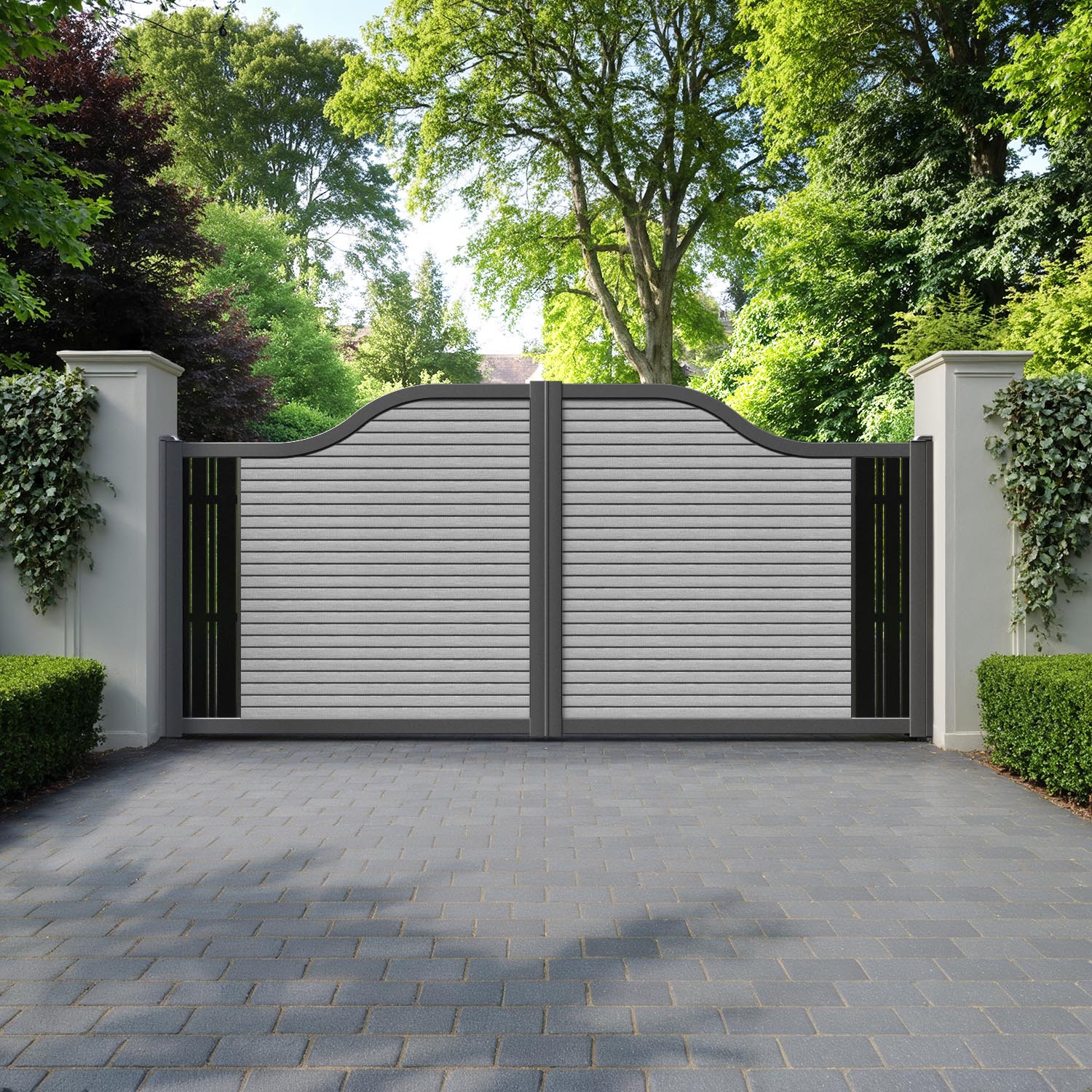 Hudson Linea Curved Top Driveway Gate - Light Grey - End Screen